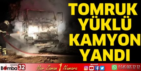Tomruk yüklü kamyon yandı