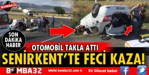 TRAFİK KAZASINDA OTOMOBİL TERS DÖNDÜ YARALILAR VAR