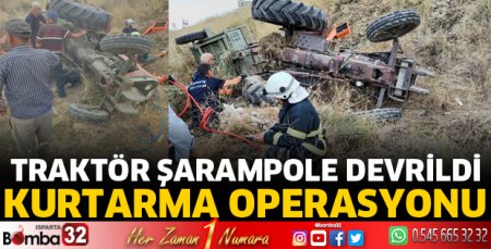 Traktör şarampole devrildi