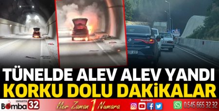Tünelde otomobil alev aldı 