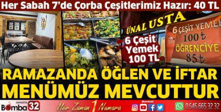 Ünal Usta'da 6 çeşit yemek sadece 100 Lira