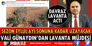 VALİ GÜNAYDIN'DAN LAVANTA SEZONU MÜJDESİ