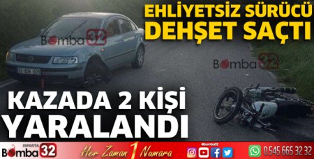 Virajı alamayan motosiklet otomobile çarptı 