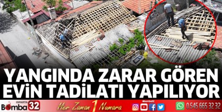 Yangında zarar gören evin tadilatı yapılıyor