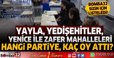 Yayla,Yedişehitler,Yenice ve Zafer mahalleleri sandık sonuçları