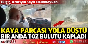 Yola kaya parçası düştü 