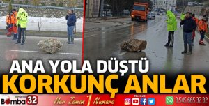 Yola kaya parçası düştü