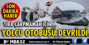 YOLCU OTOBÜSÜ DEVRİLDİ