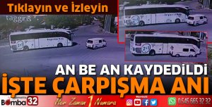 Yolcu otobüsü ile minibüsün çarpıştığı kaza kamerada