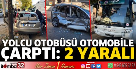 Yolcu otobüsü otomobile çarptı 