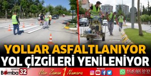 Yollar asfaltlanıyor, yol çizgileri yenileniyor