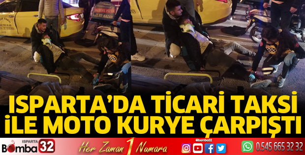 Ticari taksi ile moto kurye çarpıştı
