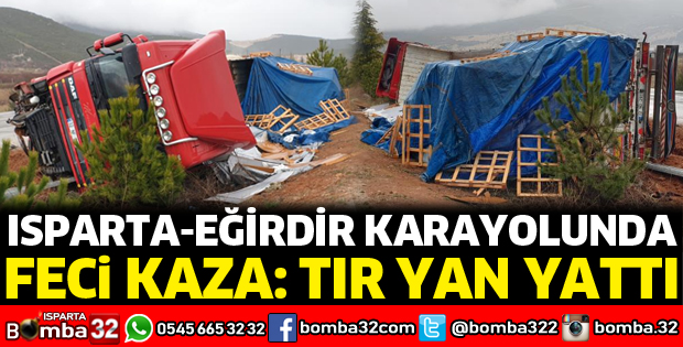 Tır yan yattı