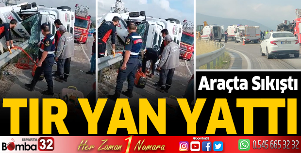 Tır yan yattı