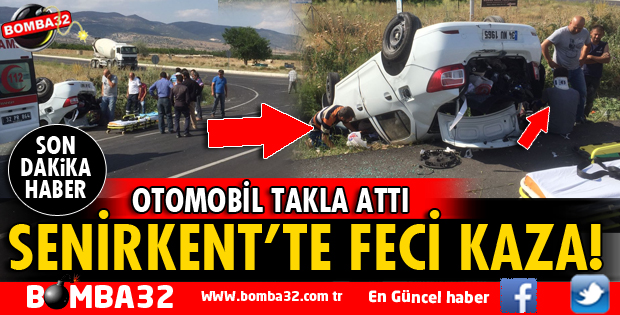 TRAFİK KAZASINDA OTOMOBİL TERS DÖNDÜ YARALILAR VAR
