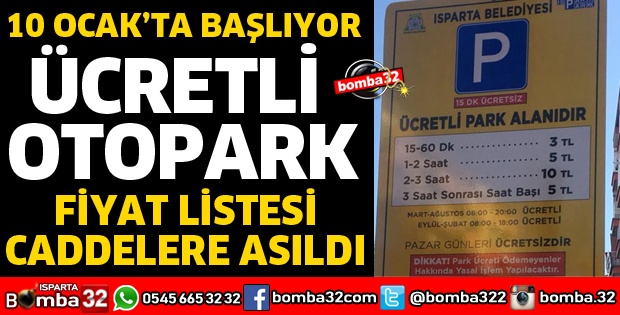 ÜCRETLİ OTOPARK UYGULAMASINDA ÜCRETLER BELLİ OLDU