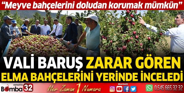 Vali Baruş, zarar gören elma bahçelerini yerinde inceledi