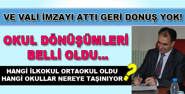 VALİ ÖZKAN İMZALADI... OKULLARDA DÖNÜŞÜM BELLİ OLDU...