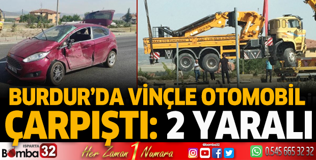 Vinçle otomobil çarpıştı: 2 yaralı