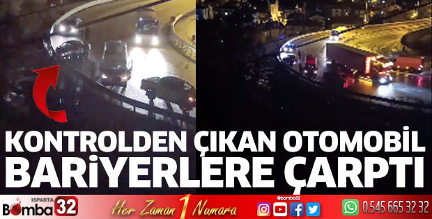 Virajı alamayan otomobil bariyerlere çarptı