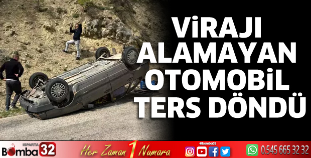 Virajı alamayan otomobil ters döndü