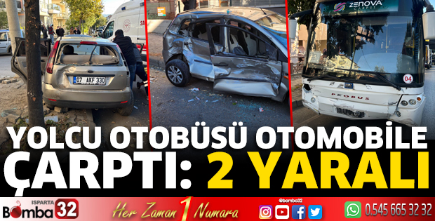 Yolcu otobüsü otomobile çarptı 