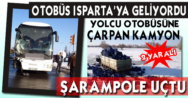 Yolcu Otobüsüne Çarpan Kamyon Şarampole Uçtu: 2 Yaralı