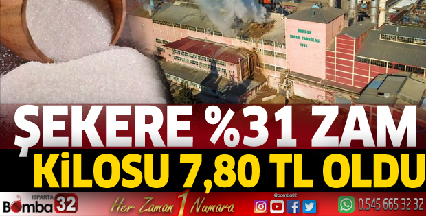 Yüzde 31 zamlanan şekerin kilosu 7,80 TL oldu