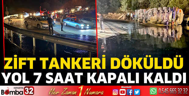 Zift tankeri devrildi, yol 7 saat kapandı